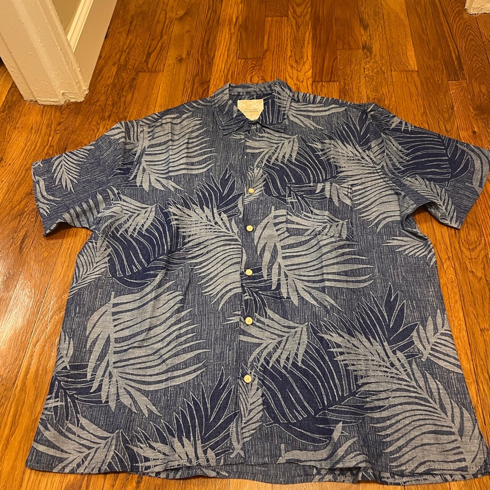 Tasso Elba Navy and Gray Tropical Print Shirt